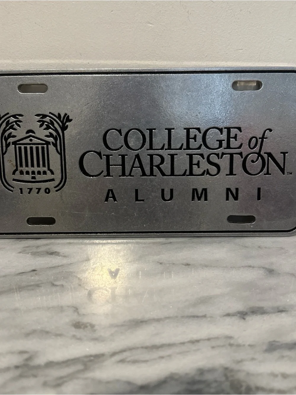 Alumni Silver License Plate Accent college of Charleston NC pewter